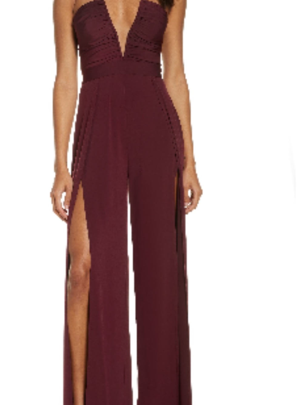 Katie May Plum Plunge-Neck Wide-Leg Jumpsuit